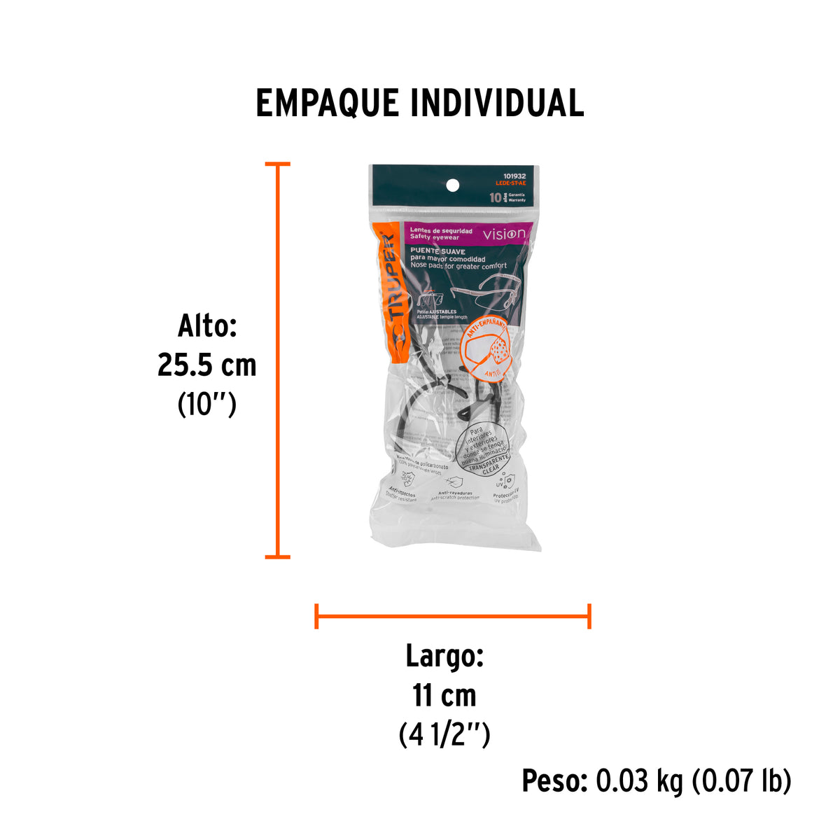 Lentes de seguridad transparentes con antiempaño, Vision, Truper, SKU 101932 — vista 5