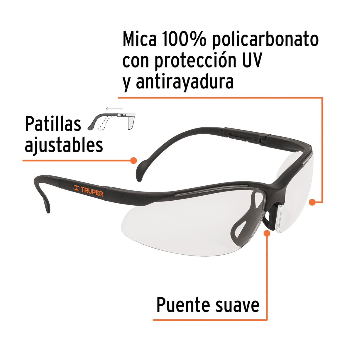 Lentes de seguridad transparentes con antiempaño, Vision, Truper, SKU 101932 — vista 3