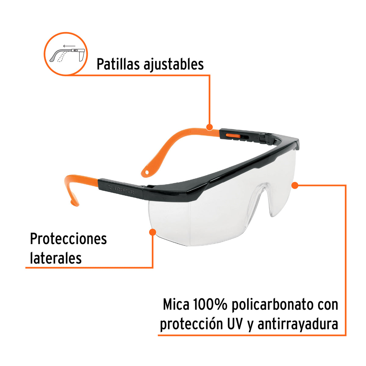 Lentes de seguridad ajustables claros c/antiempaño, Classic, Truper, SKU 101933 — vista 3