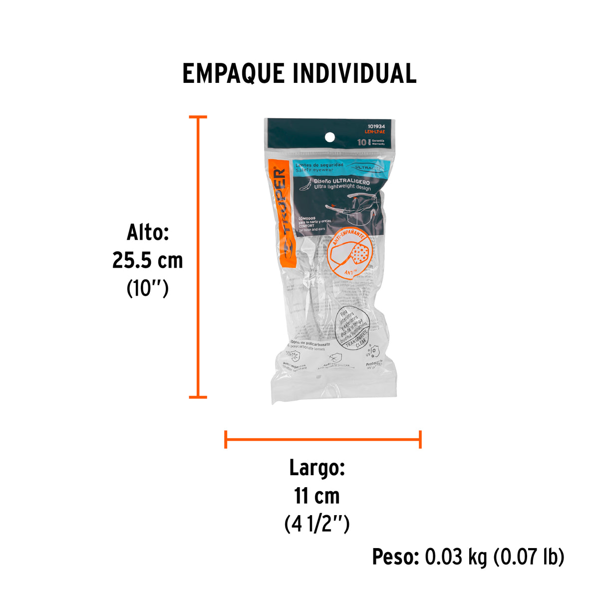 Lentes de seguridad transparentes con antiempaño, Ultralite, Truper, SKU 101934 — vista 5