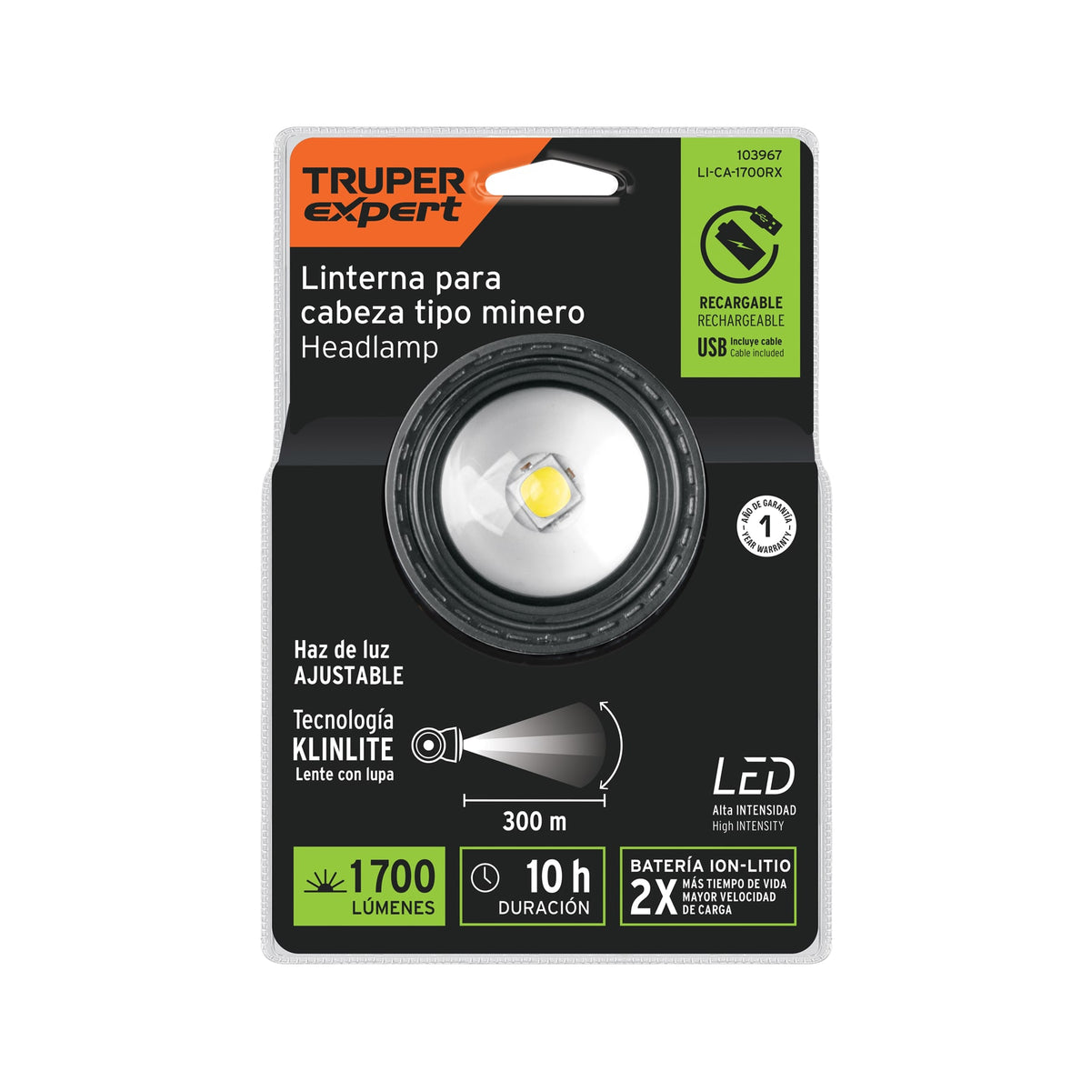 Linterna de minero LED 1700 lm, recargable, TRUPER EXPERT — foto oficial 2