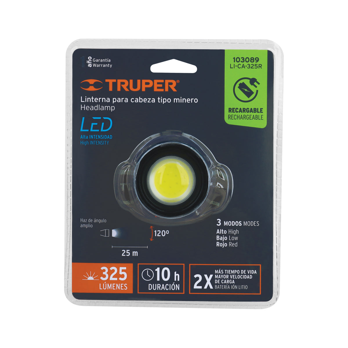 Linterna de minero LED 325 lm, recargable, TRUPER, Truper, SKU 103089 — vista 2