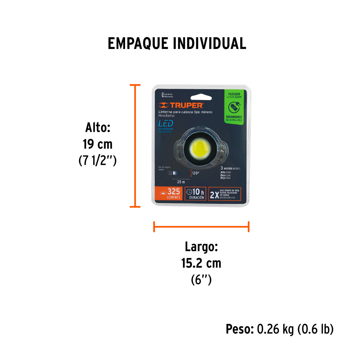 Linterna de minero LED 325 lm, recargable, TRUPER, Truper, SKU 103089 — vista 5