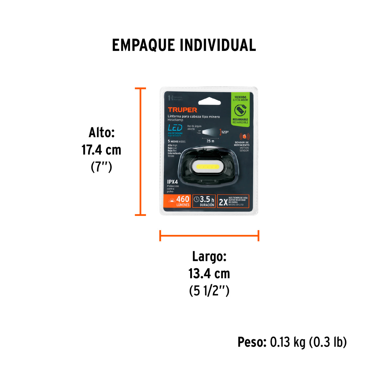 Linterna de minero LED 460 lm con sensor, recargable, TRUPER, Truper, SKU 103086 — vista 5
