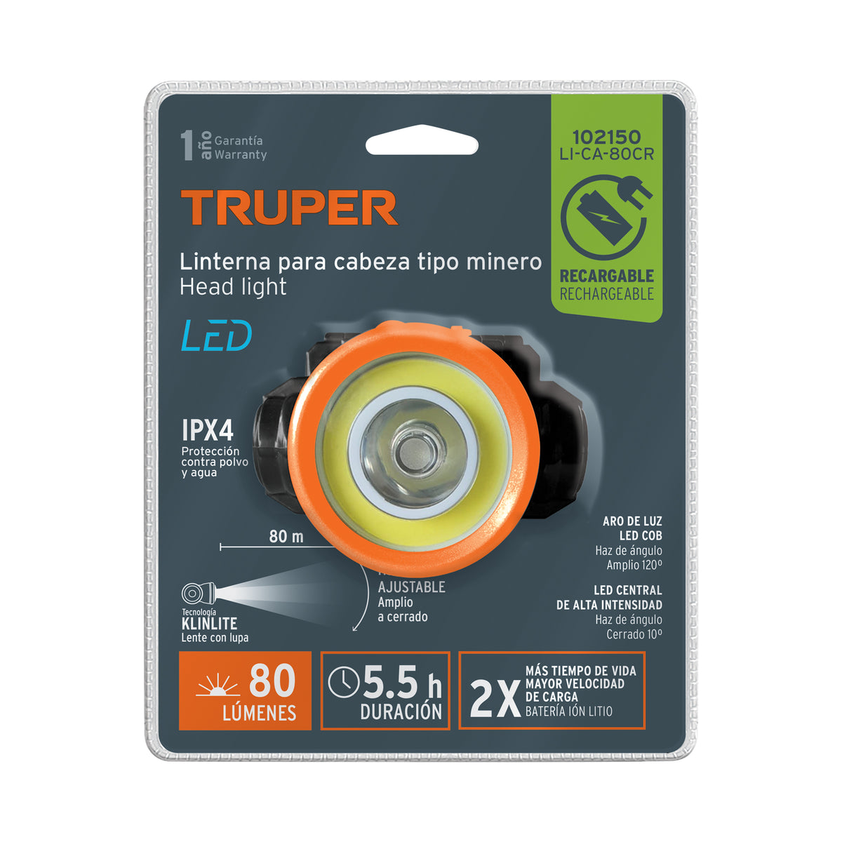 Linterna de minero LED 210 lm, recargable, TRUPER, Truper, SKU 102150 — vista 2