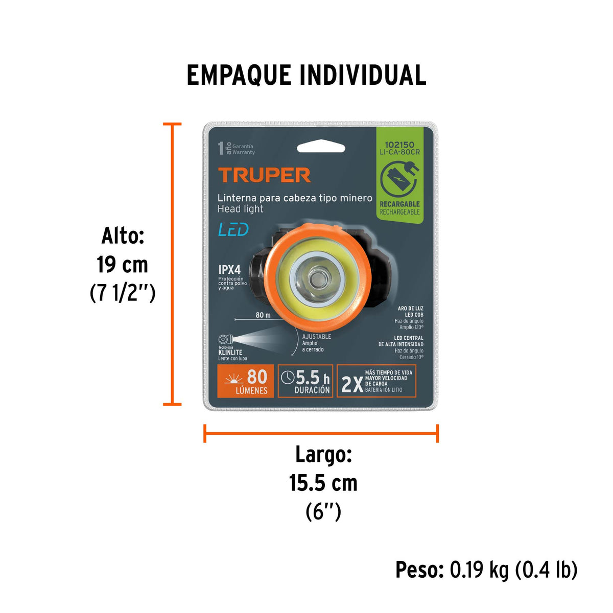 Linterna de minero LED 210 lm, recargable, TRUPER, Truper, SKU 102150 — vista 5