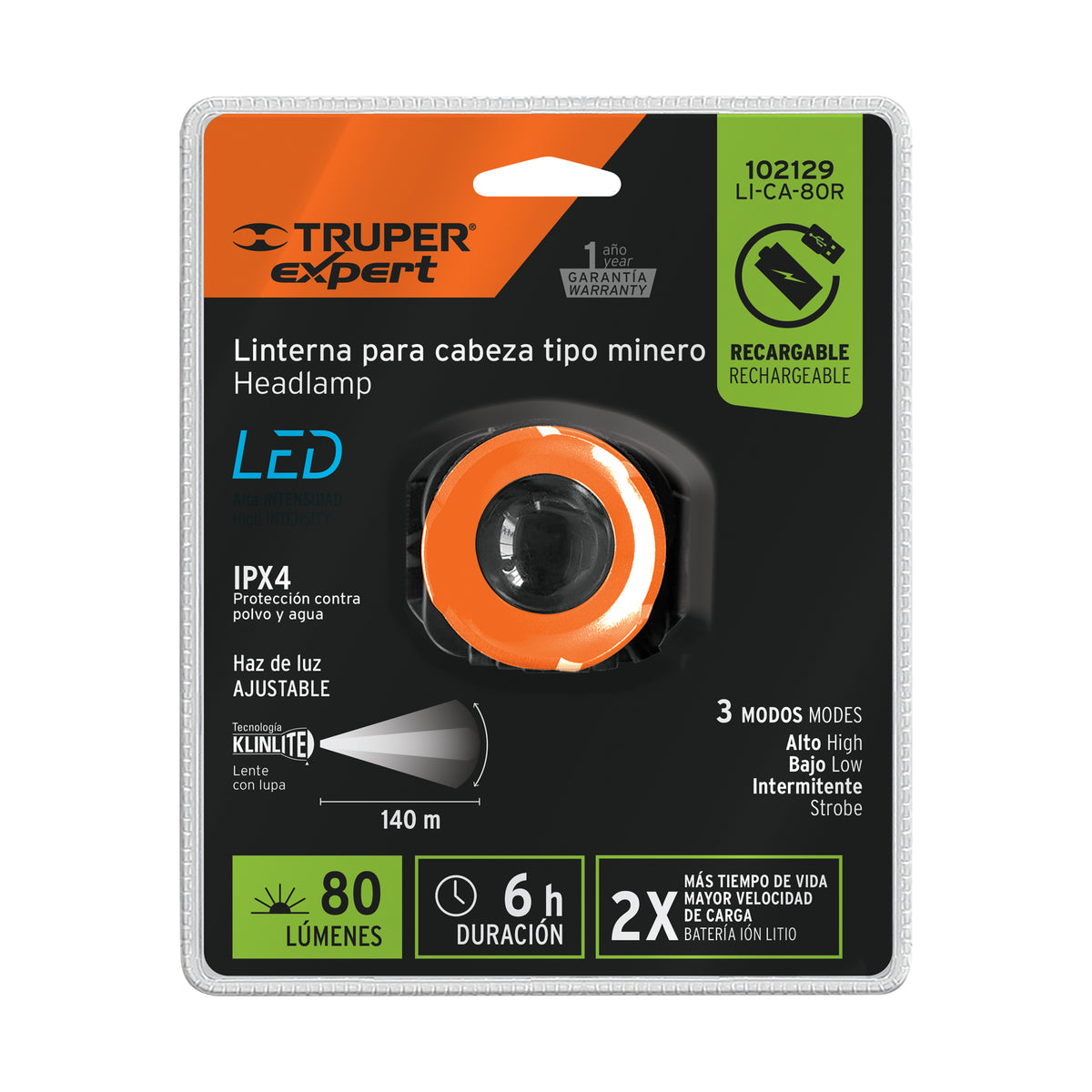 Linterna de minero LED 80 lm, recargable, TRUPER EXPERT, Expert, SKU 102129 — vista 2