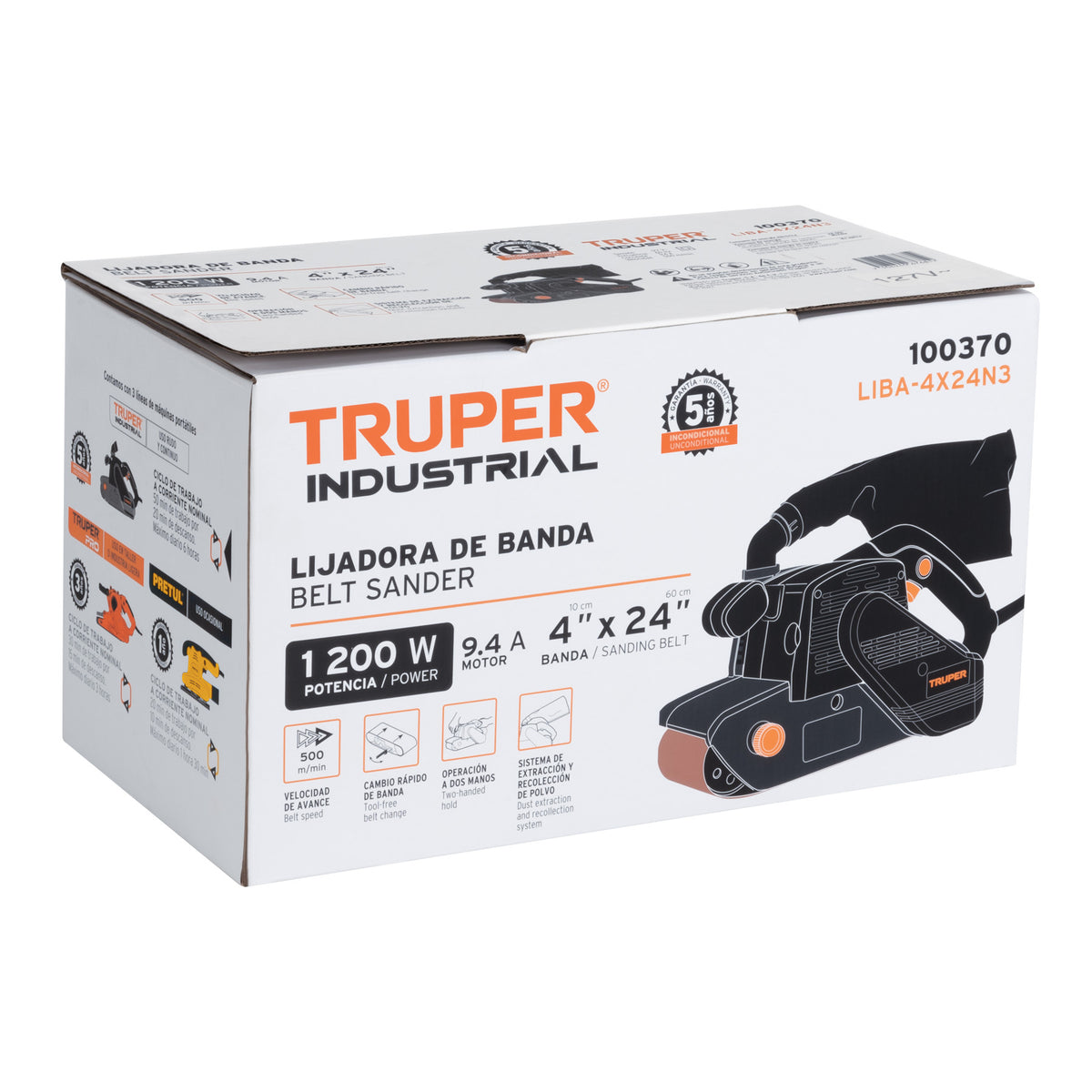 Lijadora de banda 4 x 24', 1200W, TRUPER INDUSTRIAL, Truper, SKU 100370 — vista 2