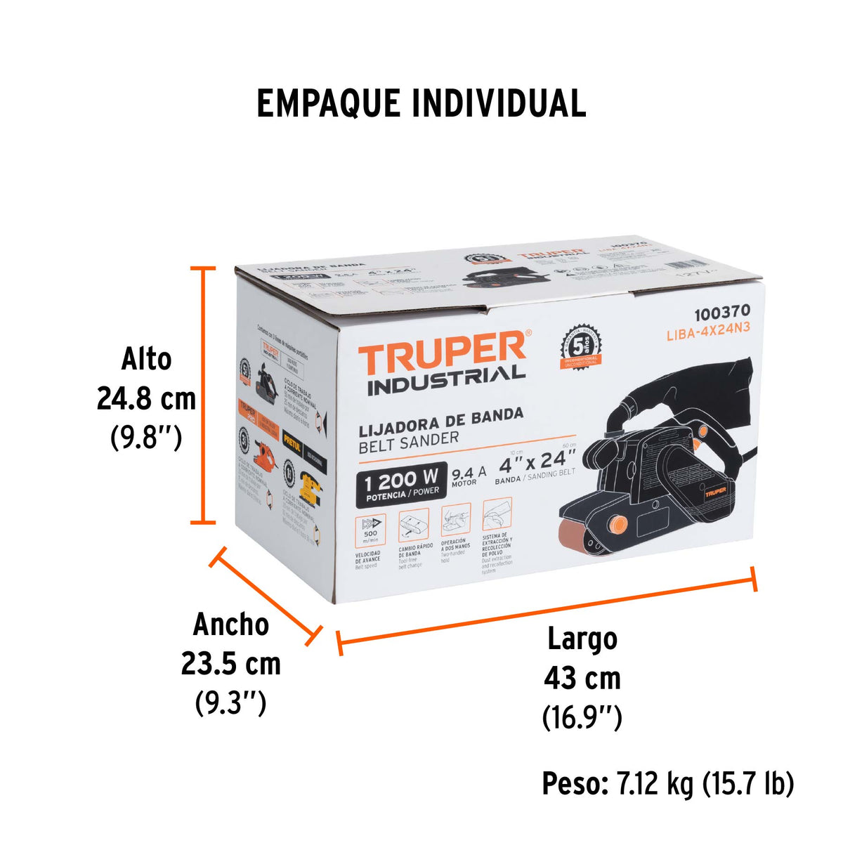 Lijadora de banda 4 x 24', 1200W, TRUPER INDUSTRIAL, Truper, SKU 100370 — vista 5