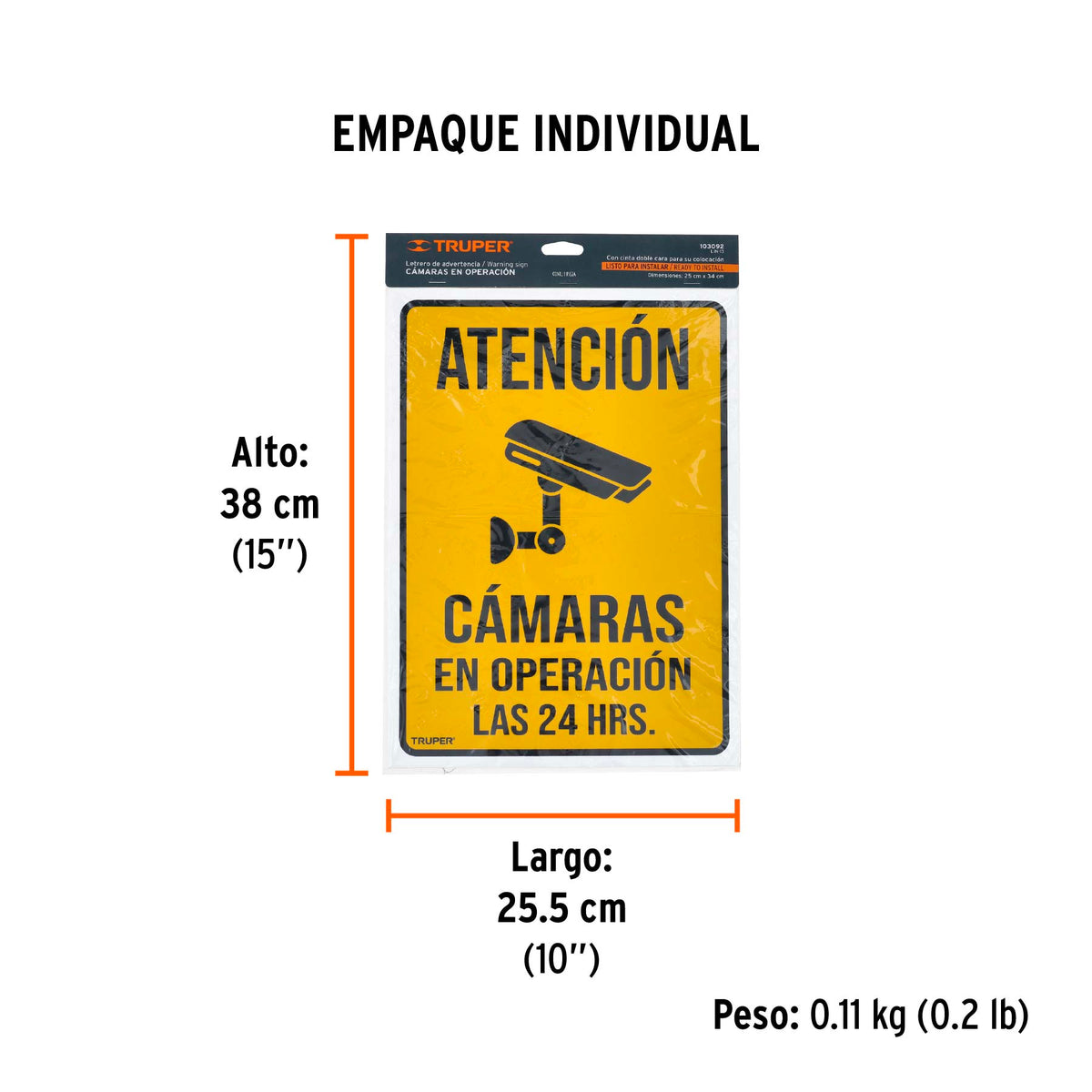 Letrero de señalización 'CÁMARAS EN OPERACIÓN', 25 x 34 cm, Truper, SKU 103092
