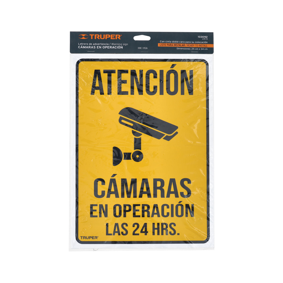 Letrero de señalización 'CÁMARAS EN OPERACIÓN', 25 x 34 cm, Truper, SKU 103092 — vista 2
