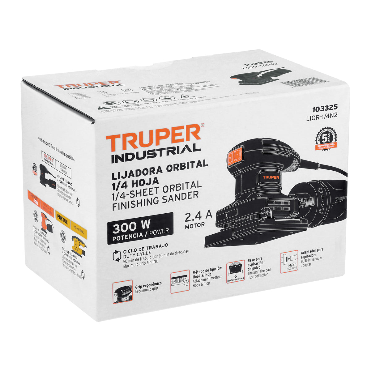 Lijadora orbital 1/4 hoja, 300W, TRUPER INDUSTRIAL — foto oficial 2