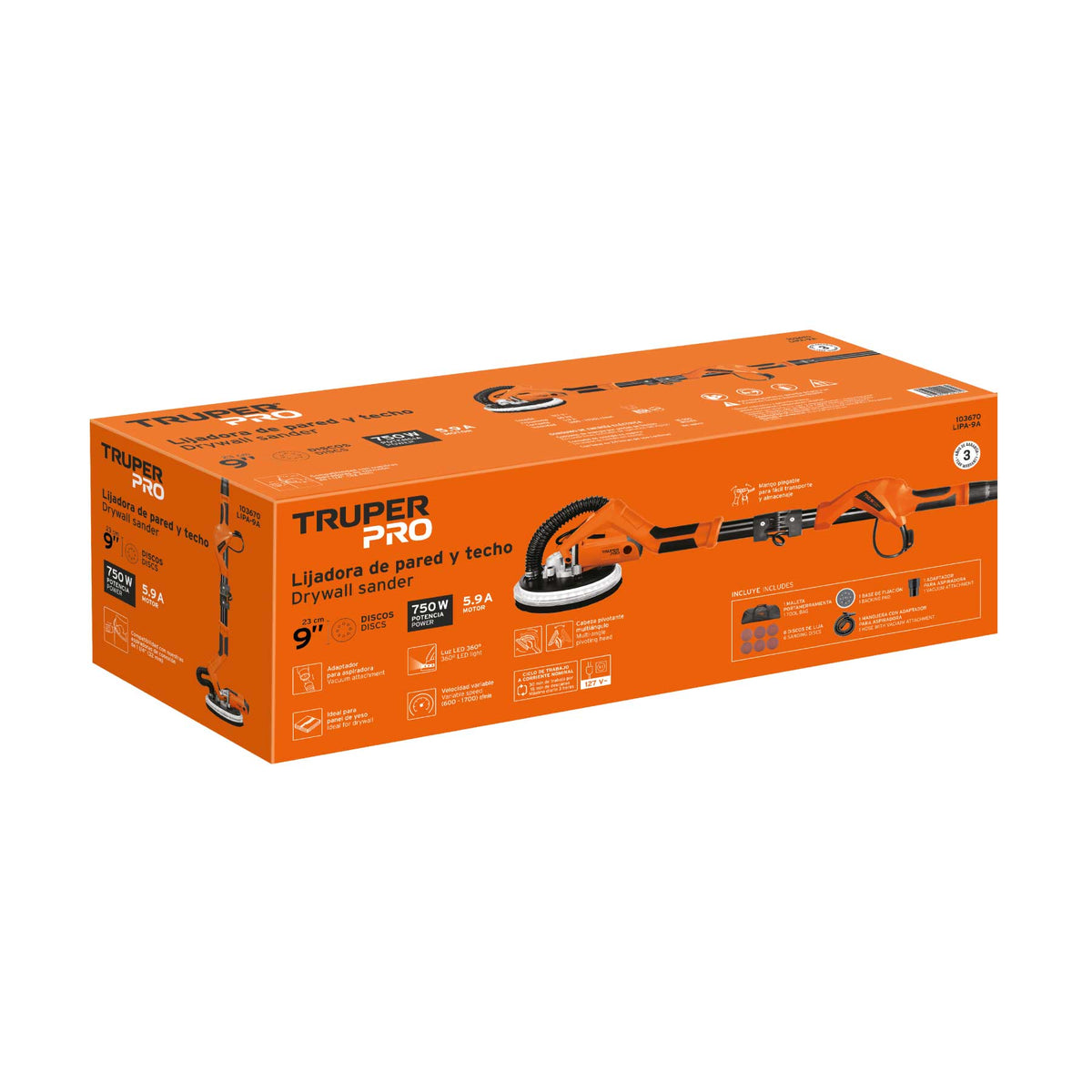 Lijadora de pared y techo 9' 750W, profesional, TRUPER PRO — foto oficial 2