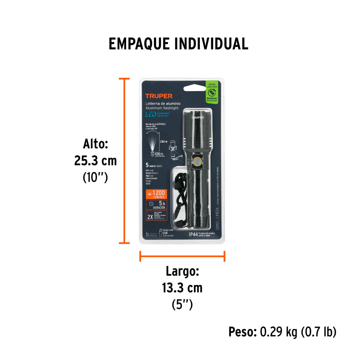 Linterna LED recargable, de aluminio, 1,200 lm, TRUPER, Truper, SKU 103100 — vista 5