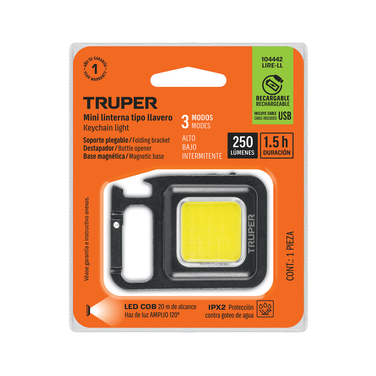 Mini linterna LED 280 lm recargable, tipo llavero, TRUPER — foto oficial 2