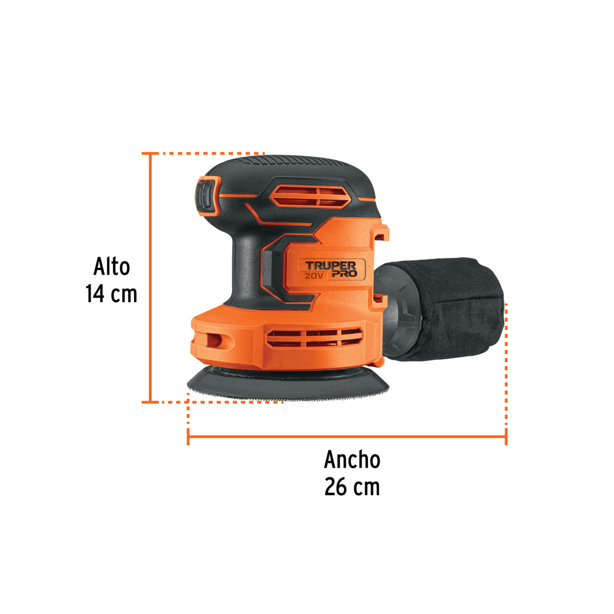 Lijadora roto-orbital 5', 20V, sin accesorios, TRUPER PRO, Truper, SKU 103261 — vista 3