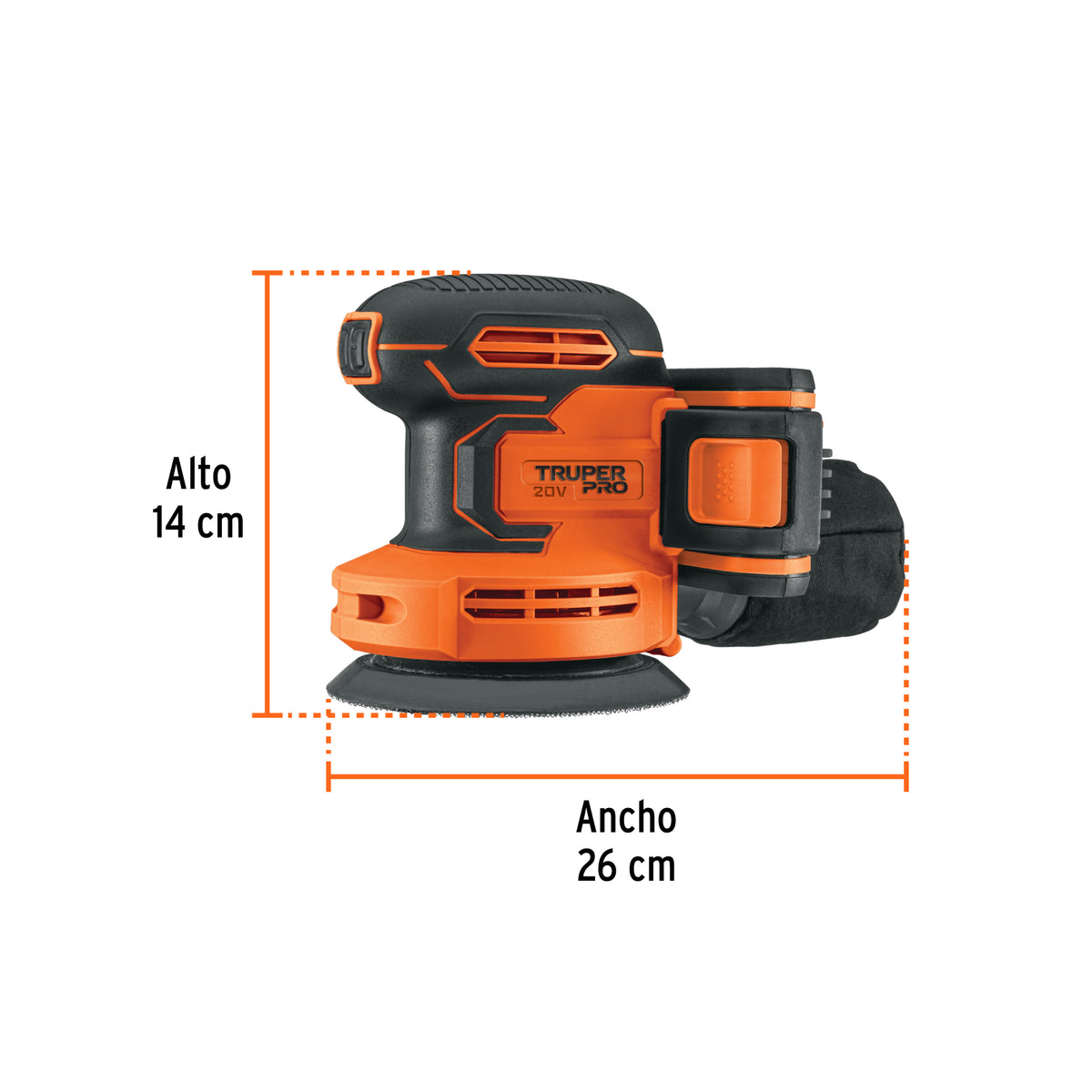 Lijadora roto-orbital 5', 20V, 1 batería 2Ah, TRUPER PRO, Truper, SKU 102863 — vista 4