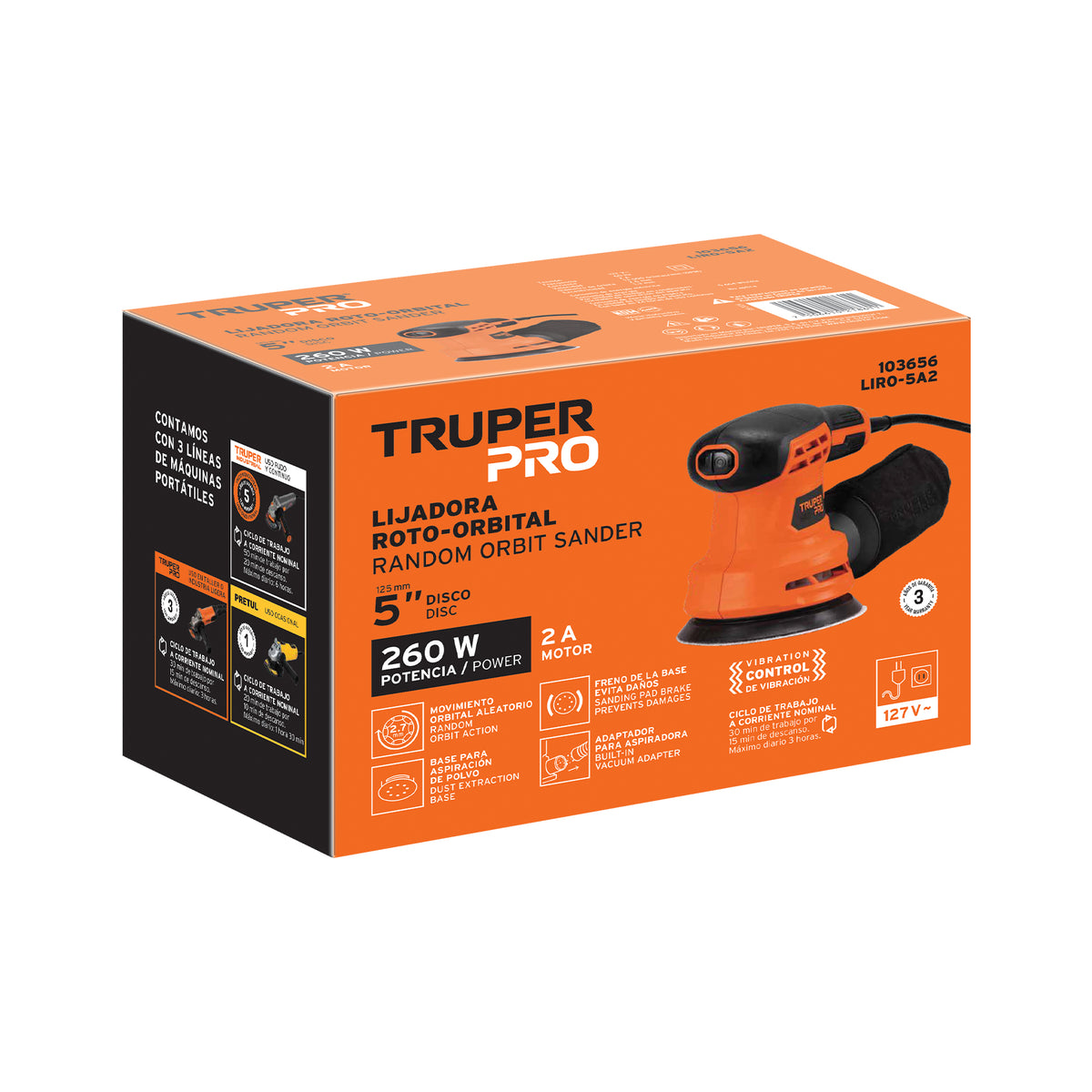Lijadora roto orbital 5', 260W, TRUPER PRO, Truper, SKU 103656 — vista 2