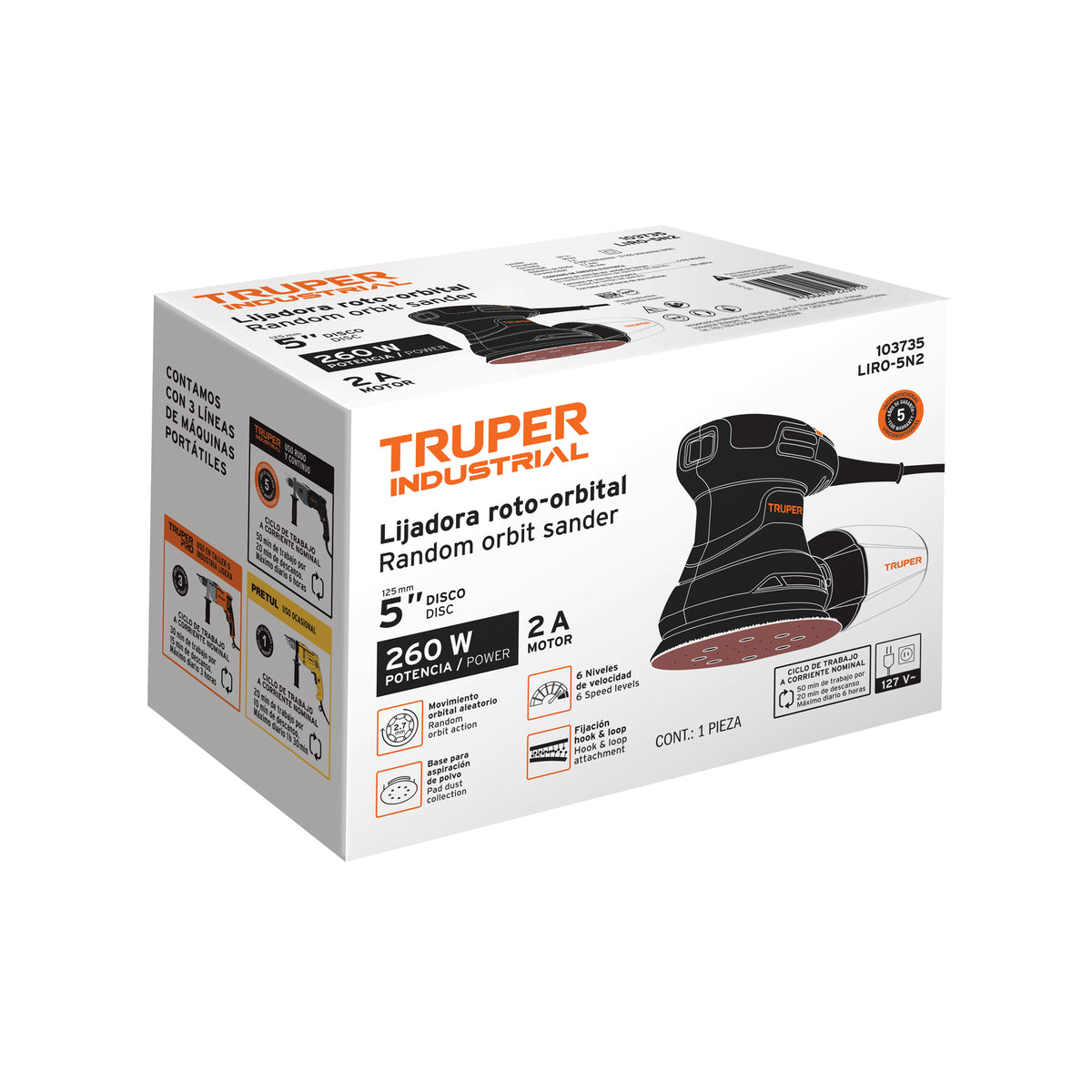 Lijadora roto orbital 5', 260W, TRUPER INDUSTRIAL — foto oficial 2
