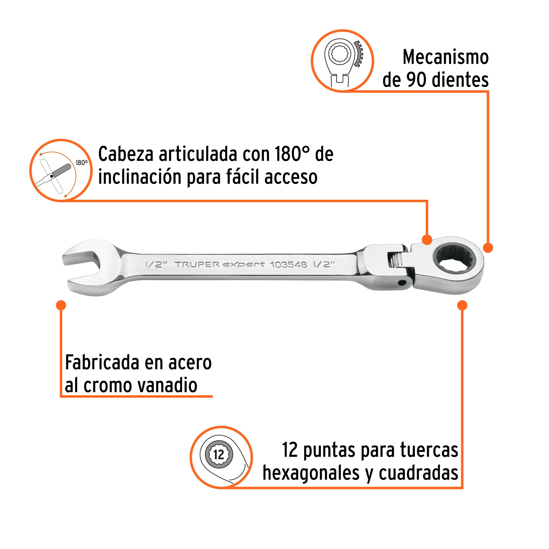 Llave combinada con matraca 1/2' flexible, EXPERT, Expert, SKU 103548 — vista 3