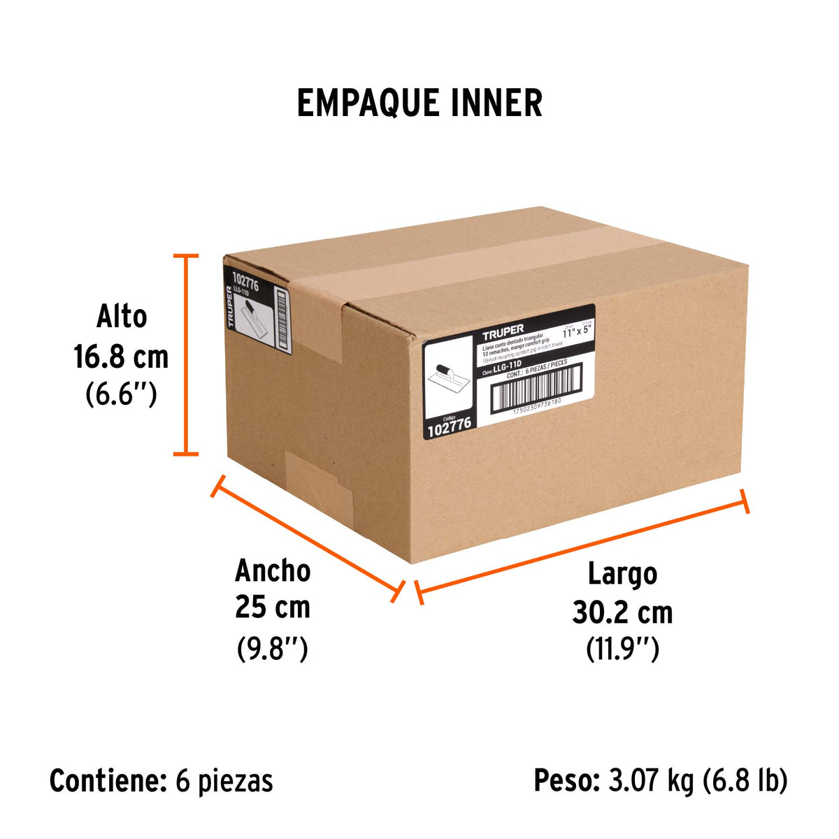 Llana 11' dentado triangular, 10 remaches,mango Comfort Grip, Truper, SKU 102776 — vista 6