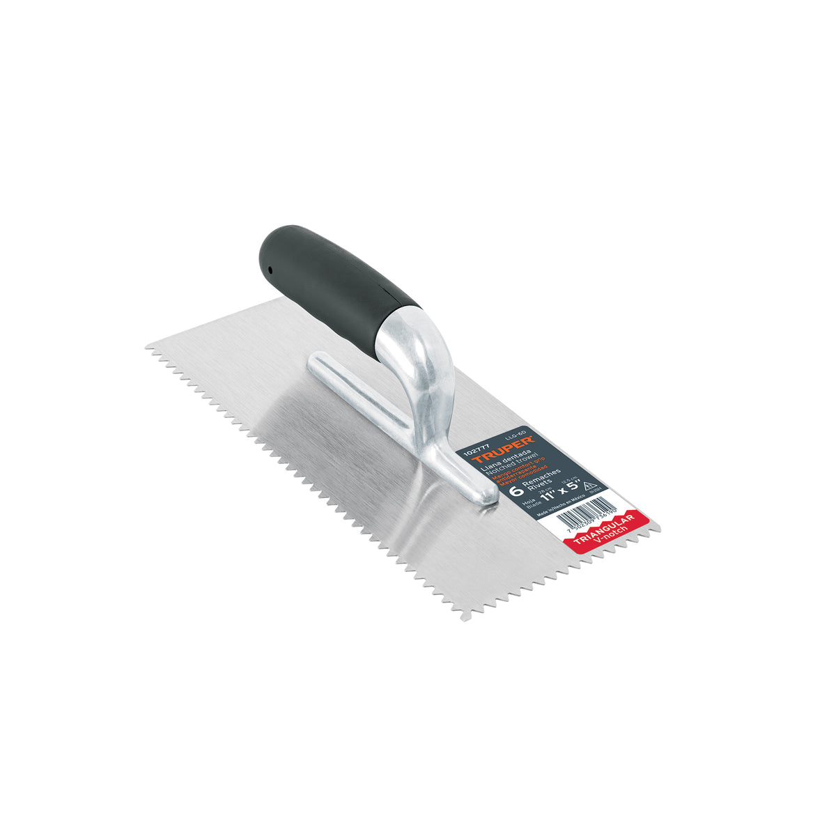Llana 11' dentado triangular, 6 remaches, mango Comfort Grip, Truper, SKU 102777