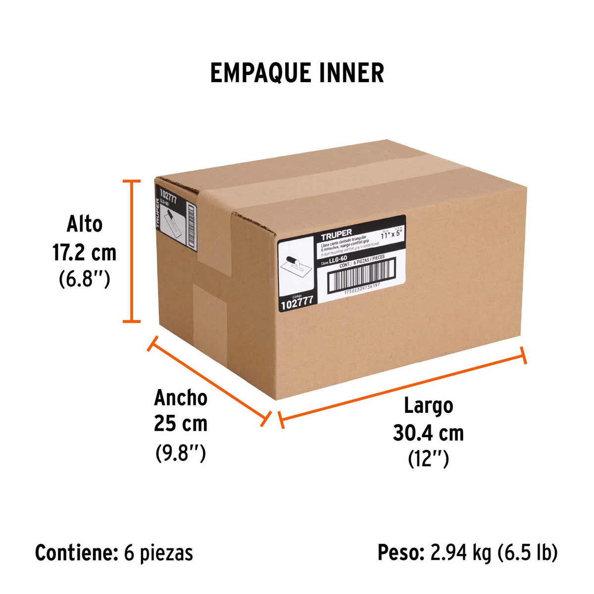 Llana 11' dentado triangular, 6 remaches, mango Comfort Grip, Truper, SKU 102777 — vista 6