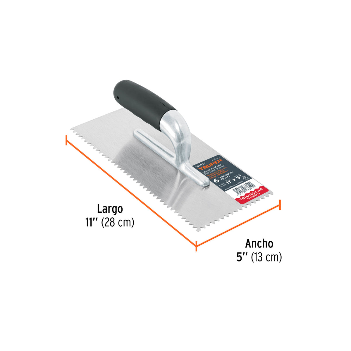Llana 11' dentado triangular, 6 remaches, mango Comfort Grip, Truper, SKU 102777 — vista 4