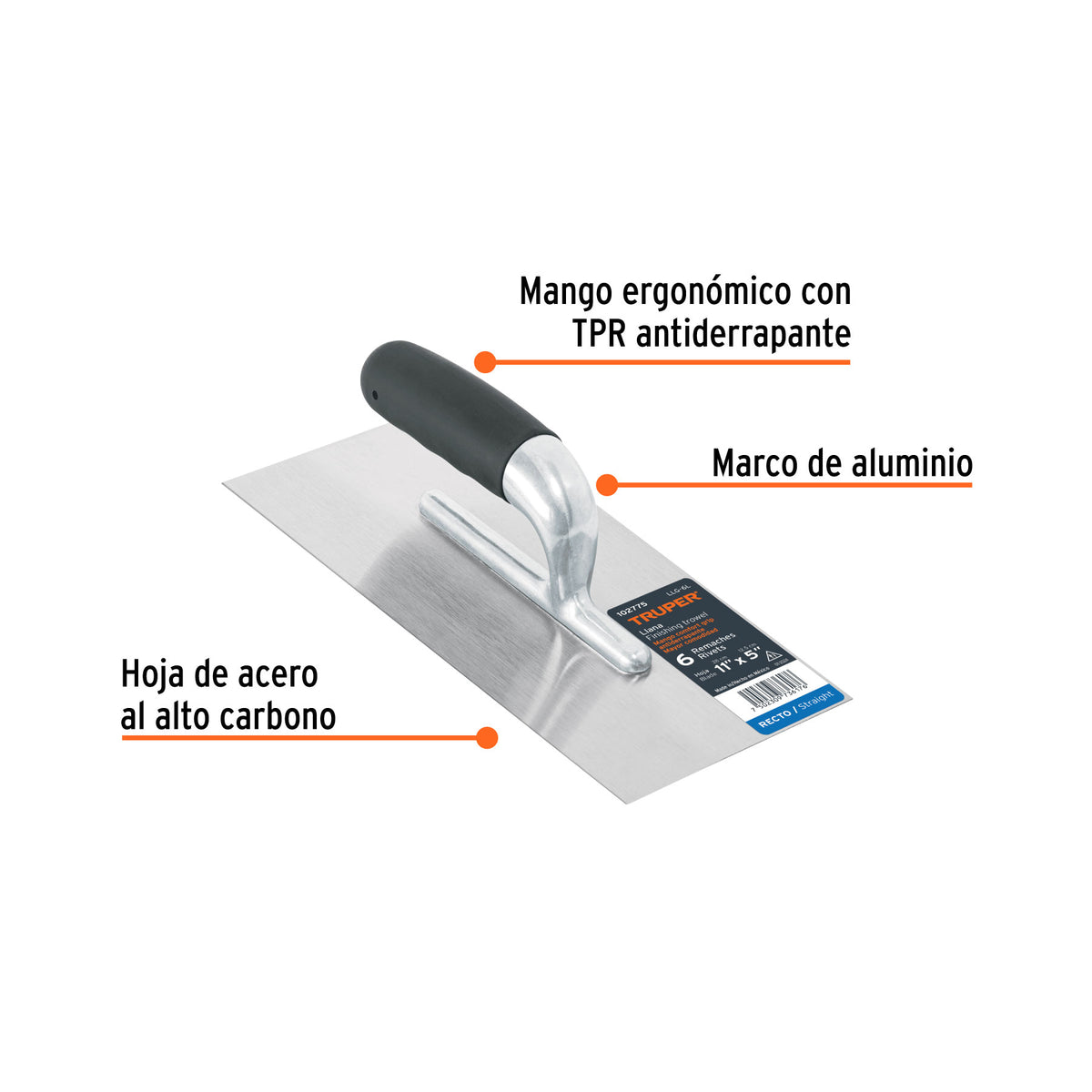 Llana 11' canto recto, 6 remaches, mango Comfort Grip,TRUPER, Truper, SKU 102775 — vista 3