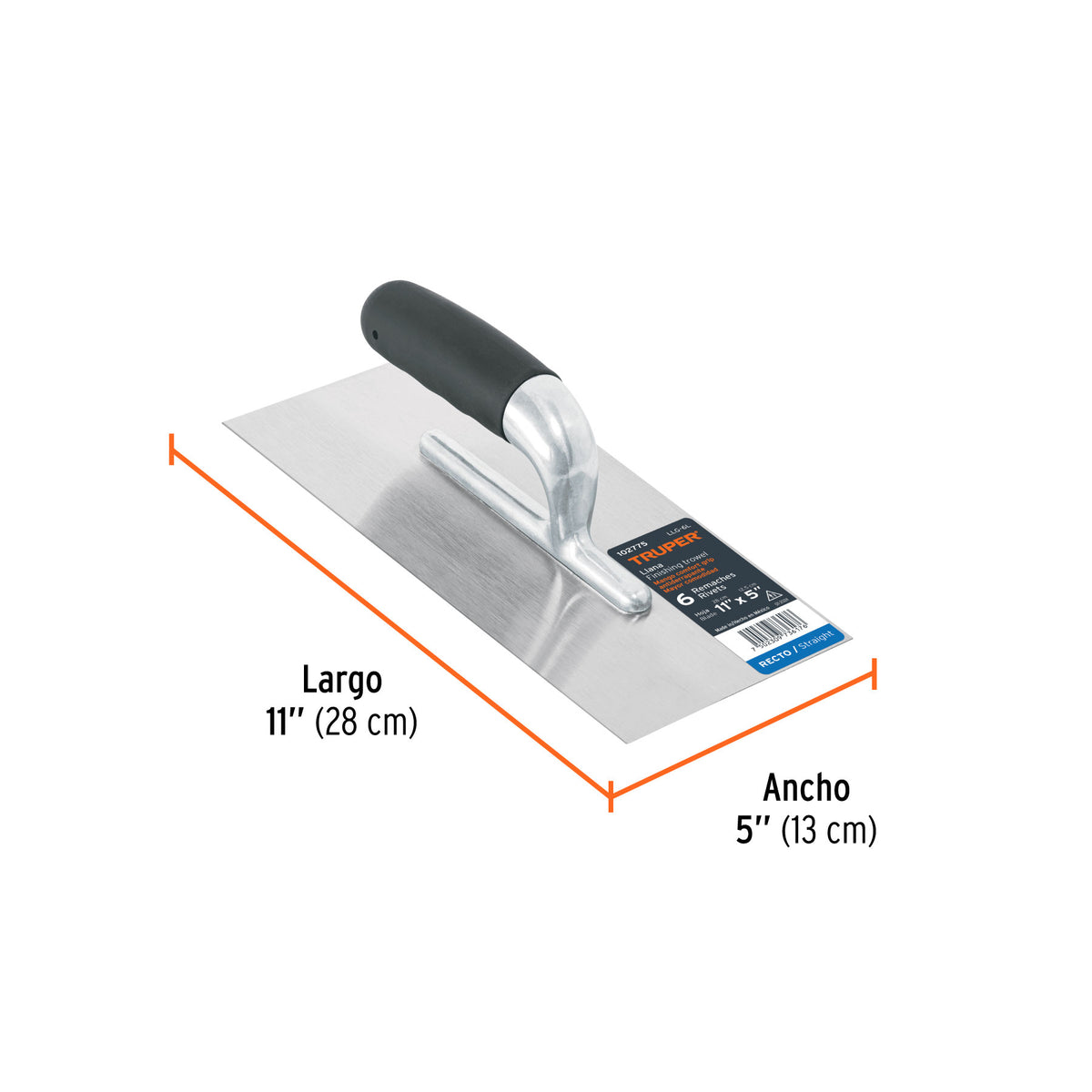 Llana 11' canto recto, 6 remaches, mango Comfort Grip,TRUPER, Truper, SKU 102775 — vista 4