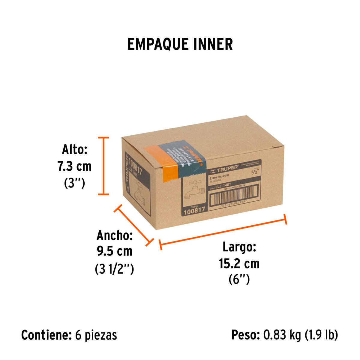 Llave p/manguera, de latón, 140g, 1/2', granel, TRUPER, Truper, SKU 100817 — vista 6