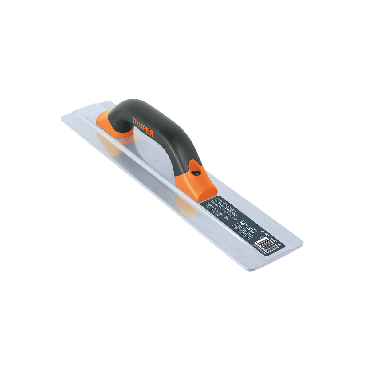Llana de magnesio 16' borde cuadrado, mango Comfort Grip, Truper, SKU 103582