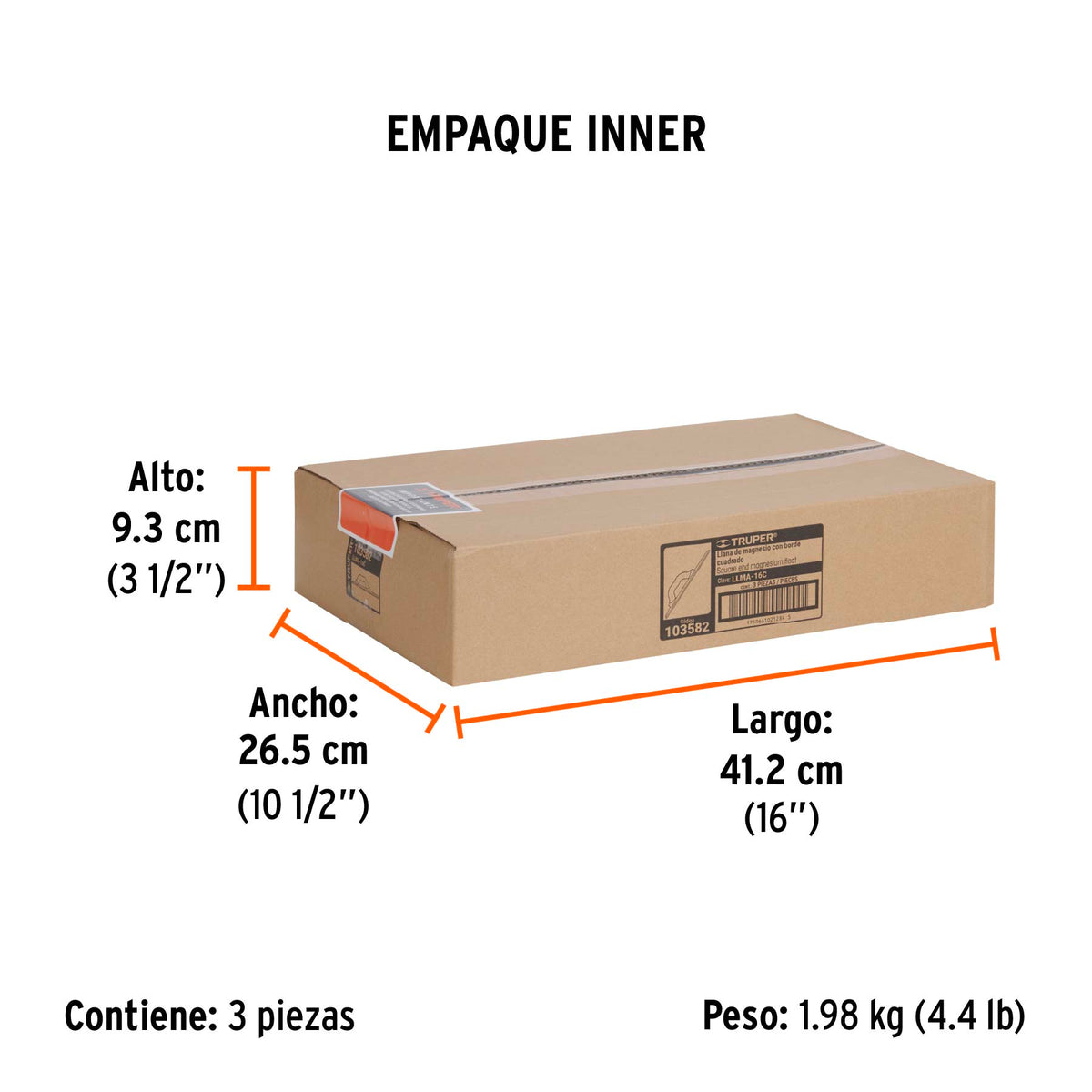 Llana de magnesio 16' borde cuadrado, mango Comfort Grip, Truper, SKU 103582 — vista 6