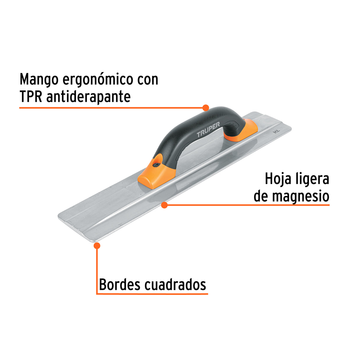 Llana de magnesio 16' borde cuadrado, mango Comfort Grip, Truper, SKU 103582 — vista 3