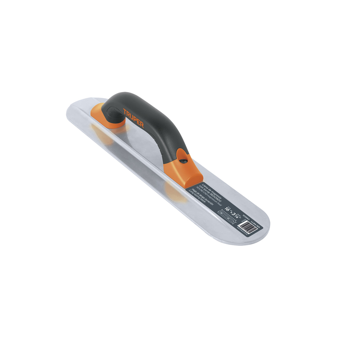 Llana de magnesio 16' borde redondo, mango Comfort Grip, Truper, SKU 103583