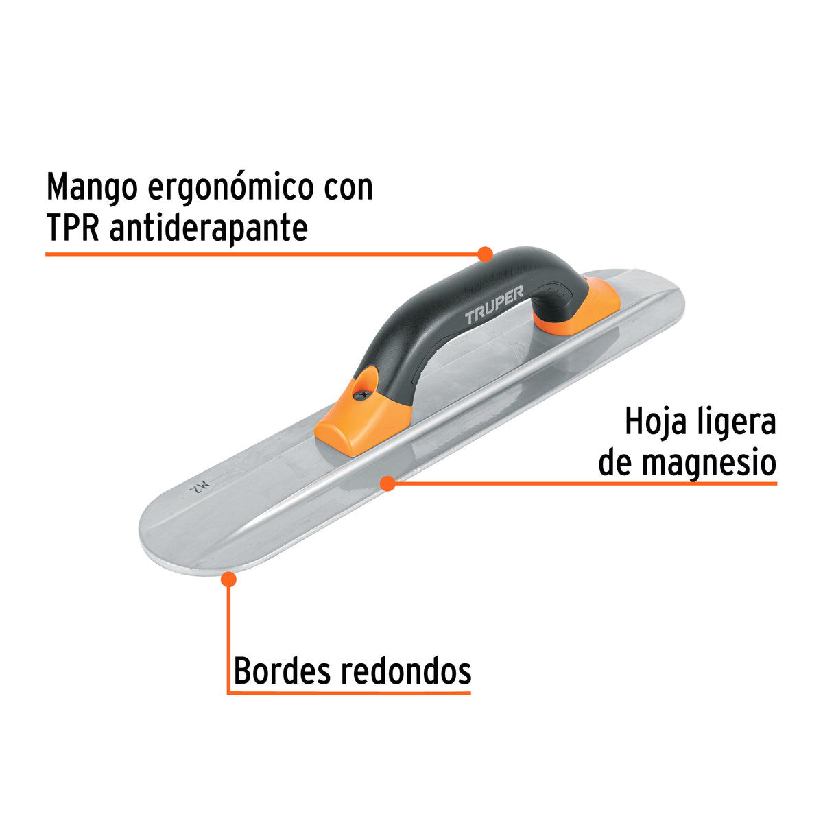 Llana de magnesio 16' borde redondo, mango Comfort Grip, Truper, SKU 103583 — vista 3