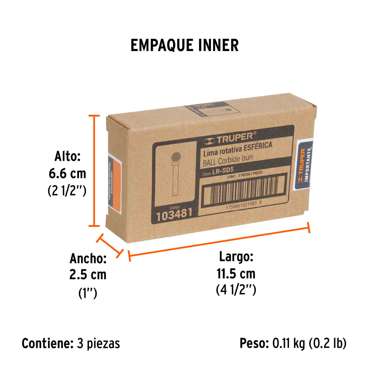 Lima rotativa punta esférica, 13 mm, TRUPER, Truper, SKU 103481 — vista 6