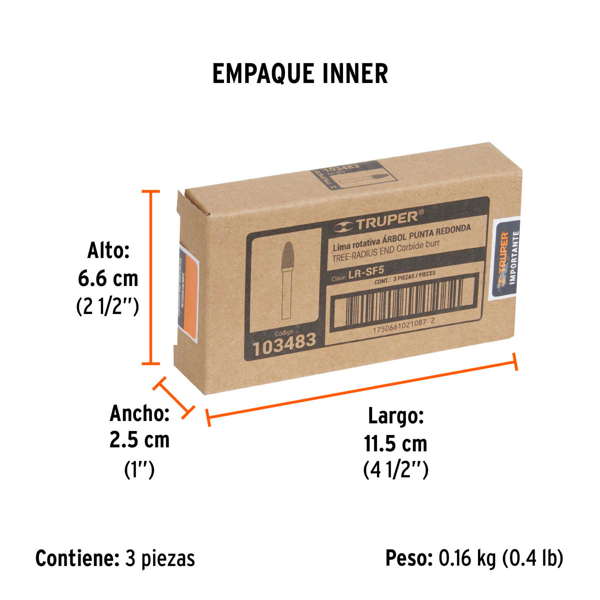 Lima rotativa punta árbol redonda, 13 mm, TRUPER, Truper, SKU 103483 — vista 6