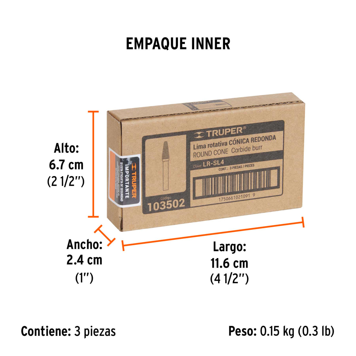 Lima rotativa punta cónica redonda, 13 mm, TRUPER, Truper, SKU 103502 — vista 6