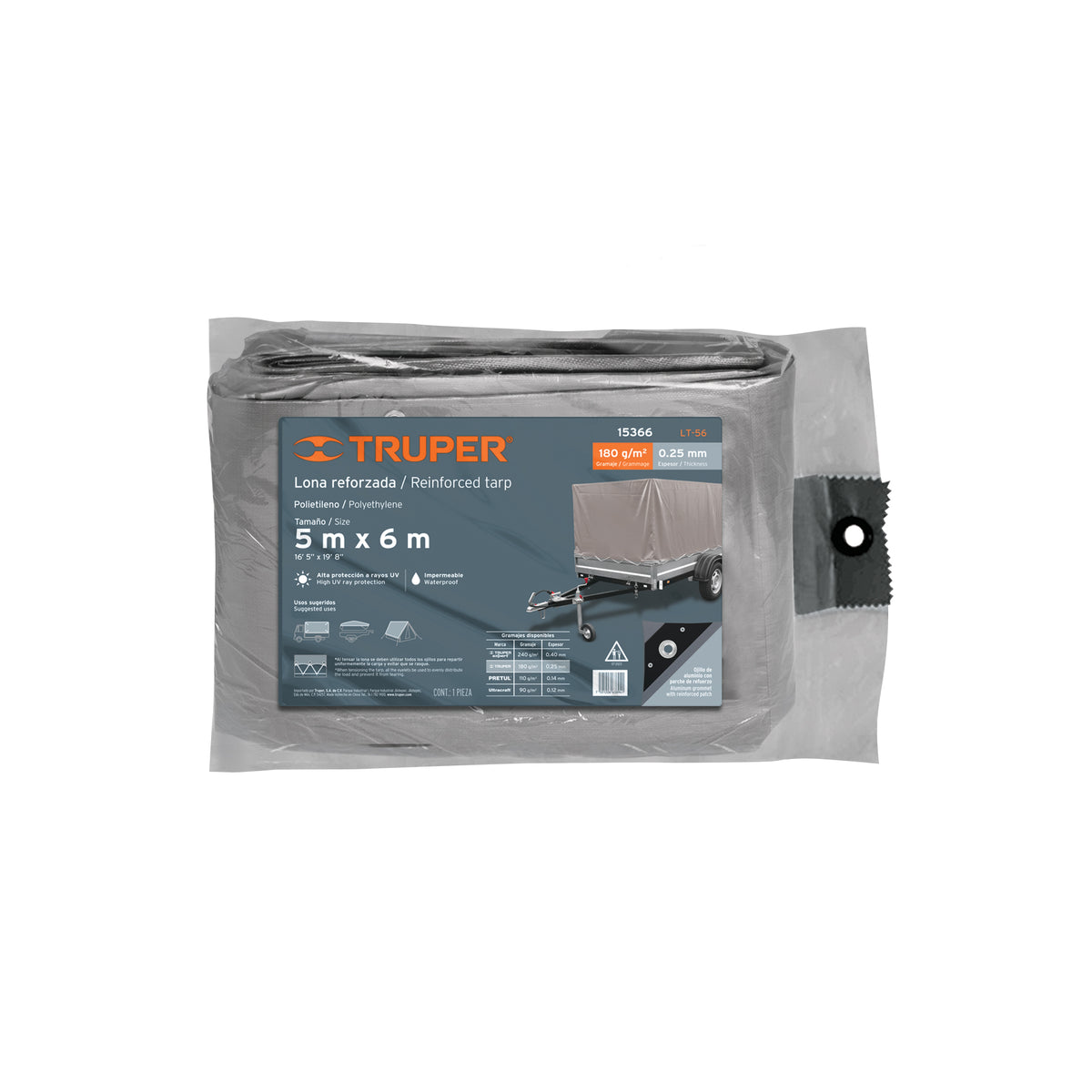 Lona de polietileno reforzada 1.5x2 m, gris, 180g/m2, TRUPER — foto oficial 2