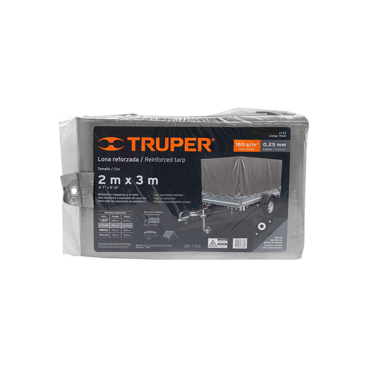 Lona de polietileno reforzada 2 x 3 m gris 180g/m2 TRUPER — foto oficial 2