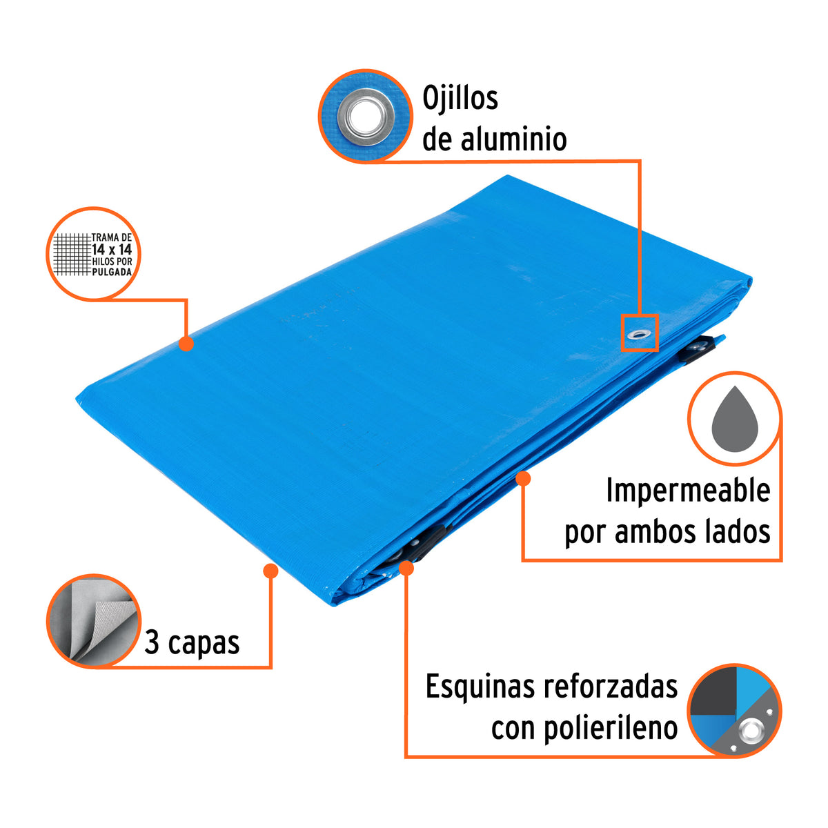 Lona de polietileno reforzada 3 x 5 m, azul, 180g/m2, TRUPER, Truper, SKU 102548 — vista 3