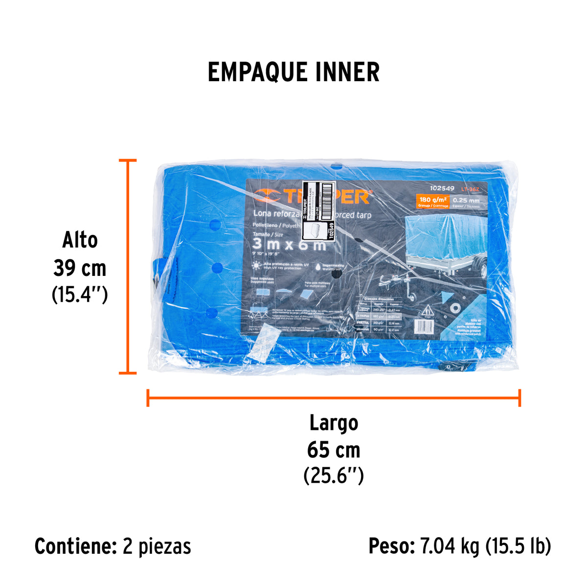 Lona de polietileno reforzada 3 x 6 m, azul, 180g/m2, TRUPER, Truper, SKU 102549 — vista 6