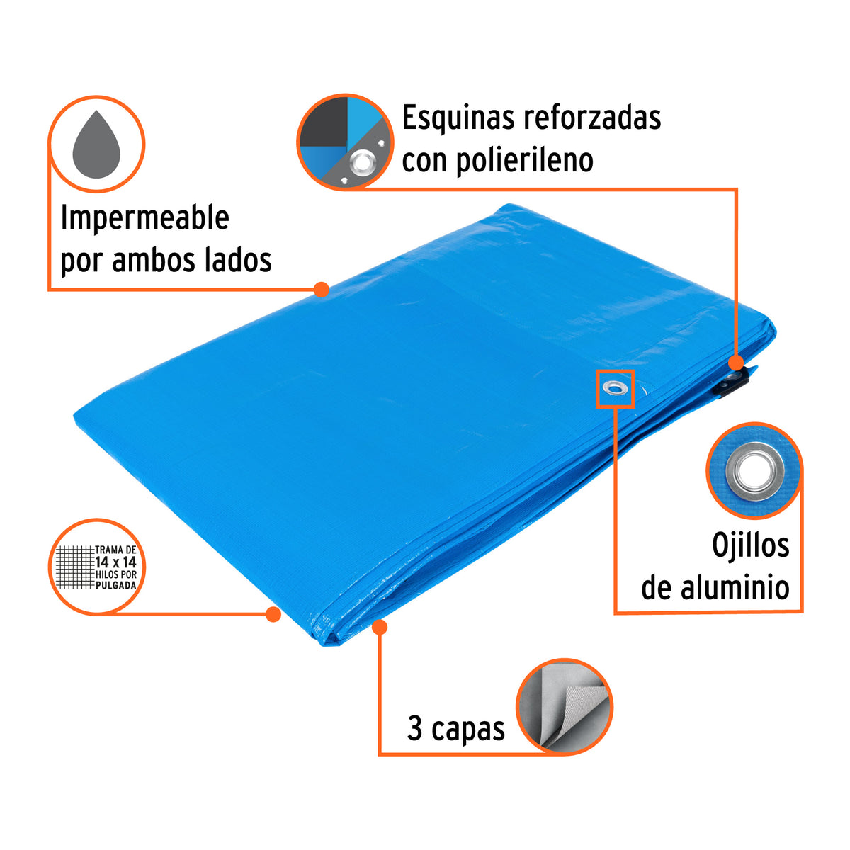 Lona de polietileno reforzada 3 x 6 m, azul, 180g/m2, TRUPER, Truper, SKU 102549 — vista 3