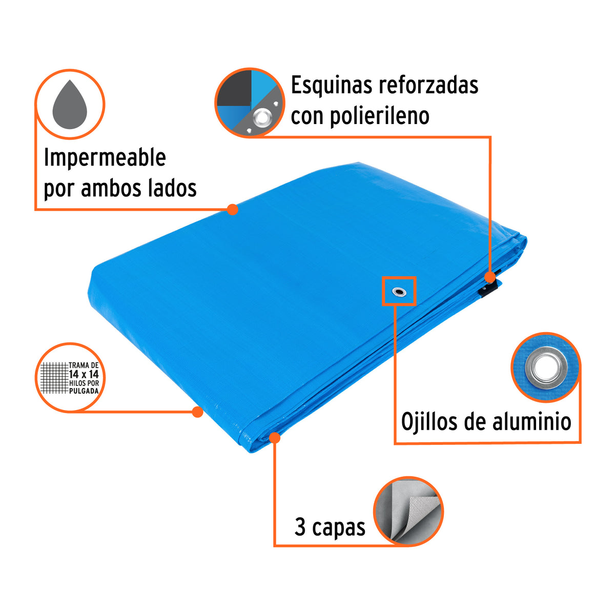 Lona de polietileno reforzada 5 x 7 m, azul, 180g/m2, TRUPER, Truper, SKU 102573 — vista 3