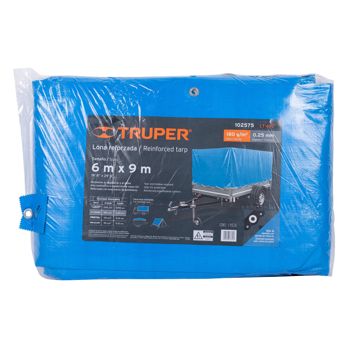 Lona de polietileno reforzada 6 x 9 m, azul, 180g/m2, TRUPER, Truper, SKU 102575 — vista 2