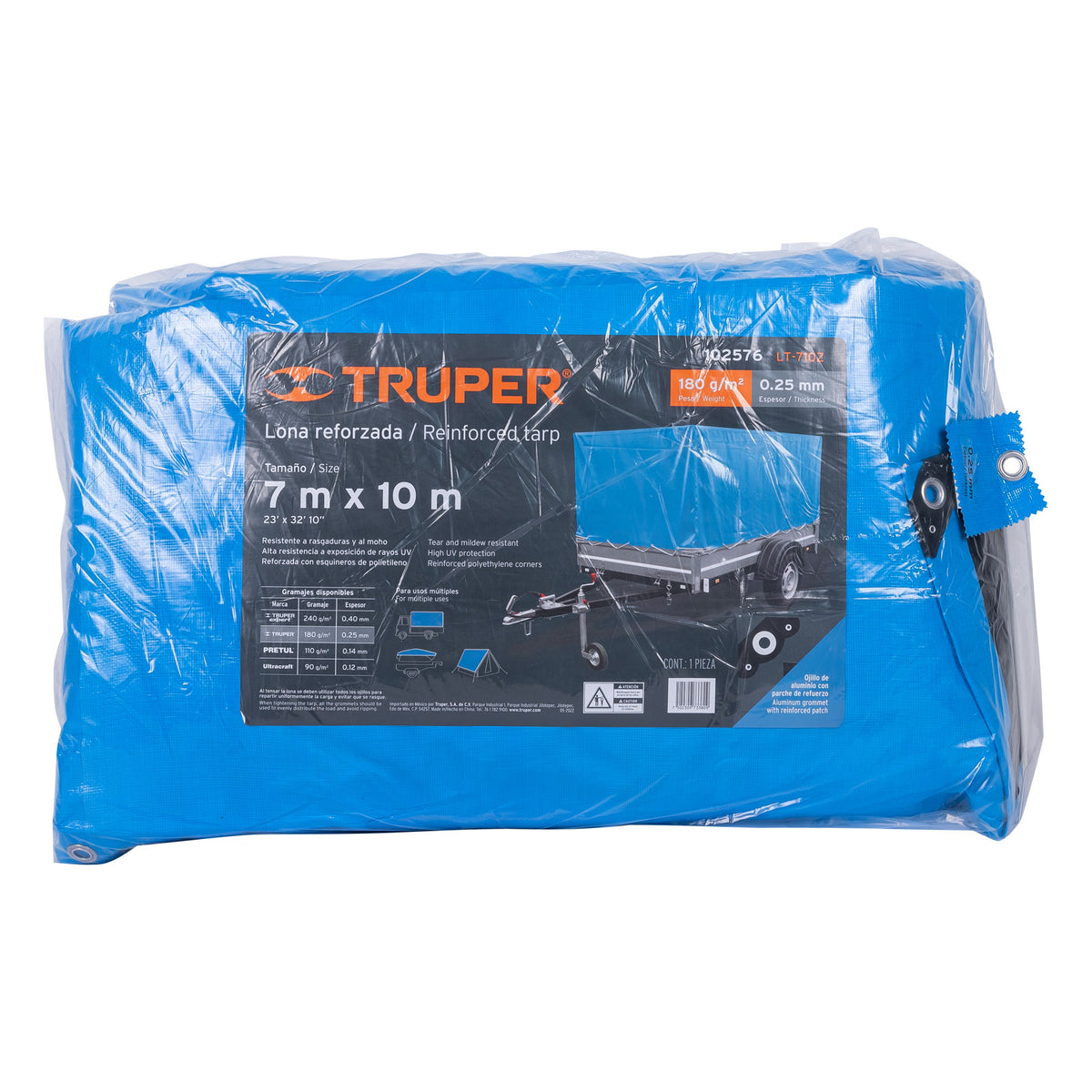 Lona de polietileno reforzada 7x10 m, azul, 180g/m2, TRUPER, Truper, SKU 102576 — vista 2