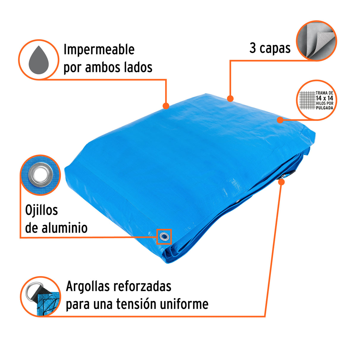 Lona de polietileno reforzada 7x10 m, azul, 180g/m2, TRUPER, Truper, SKU 102576 — vista 3
