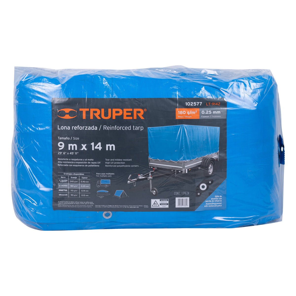 Lona de polietileno reforzada 9x14 m, azul, 180g/m2, TRUPER, Truper, SKU 102577 — vista 2