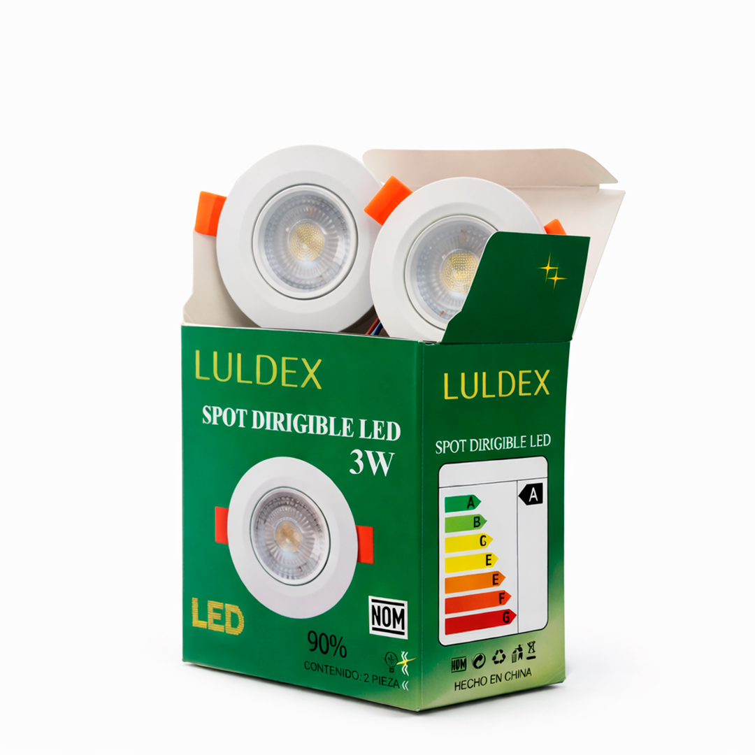 CAJA 2 SPOT 3" LED EMPOTRABLE DIRIGIBLE BLANCO 3W LUZ FRIA LULDEX 1801